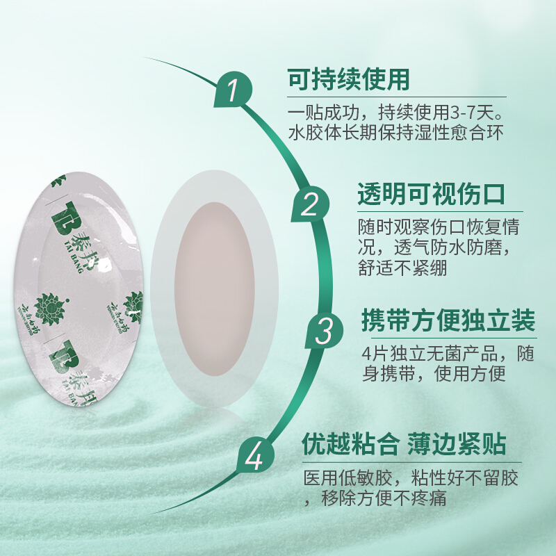云南白药椭圆形水胶体创可贴 防水防磨脚后跟贴无菌独立包装4片/盒透明弹性止血吸渗液