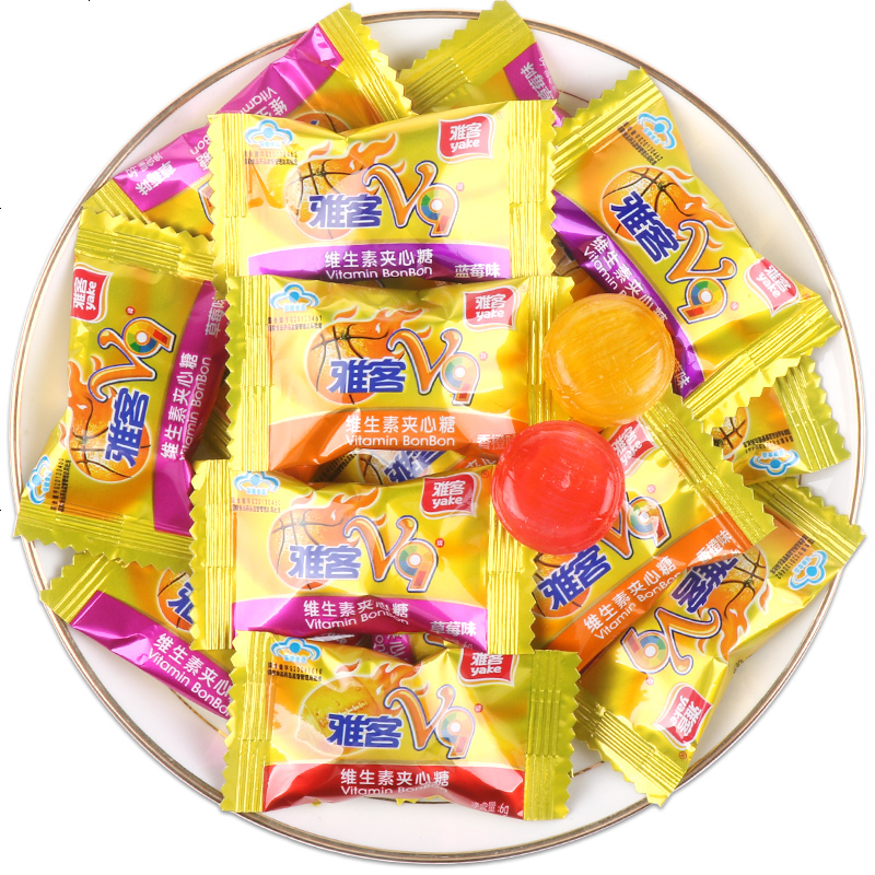 雅客v维生素夹心果汁硬糖散装水果味糖结婚庆喜糖果批发 混合口味500g