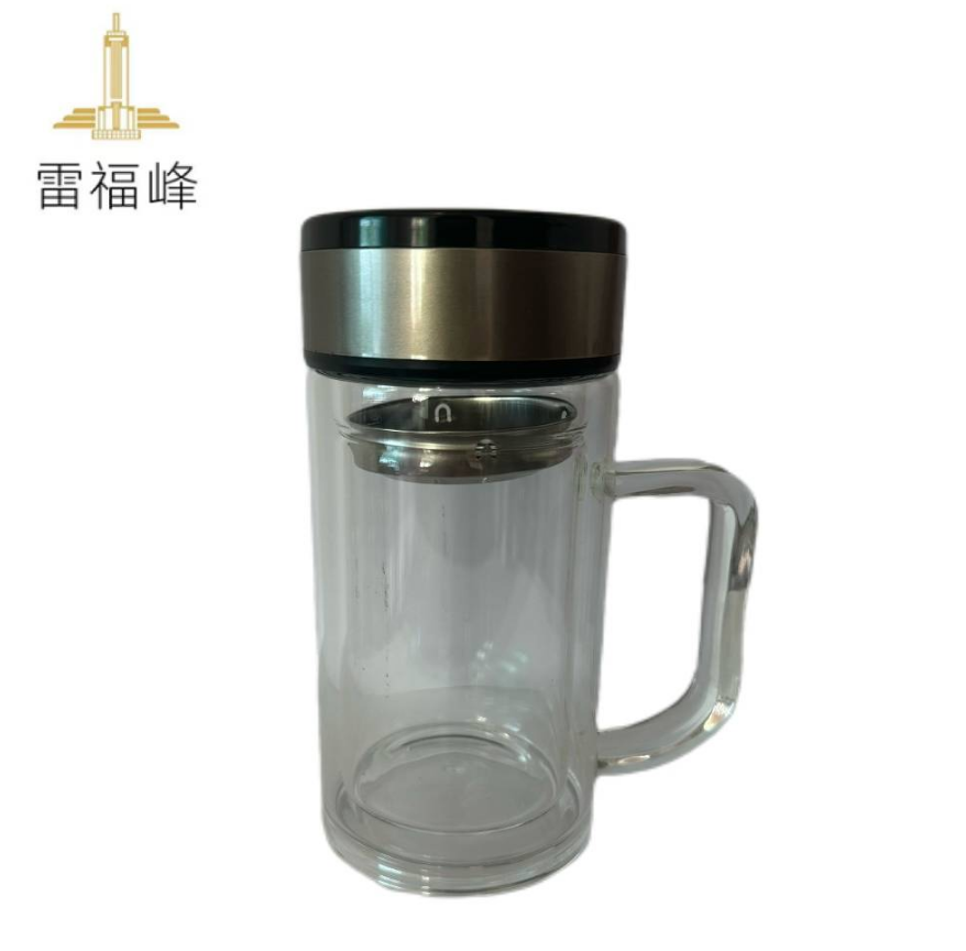 雷福峰双层玻璃杯大容量带把手滤网茶杯570ml/个高清大图