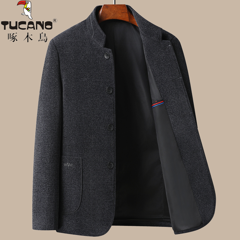 啄木鸟男士爸爸秋装外套秋冬季中老年人立领呢子男50岁男岁高清大图