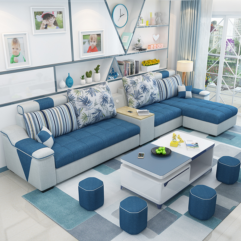 现代布艺沙发小户型客厅家具整装可拆洗转角三人位布沙发组合astyle