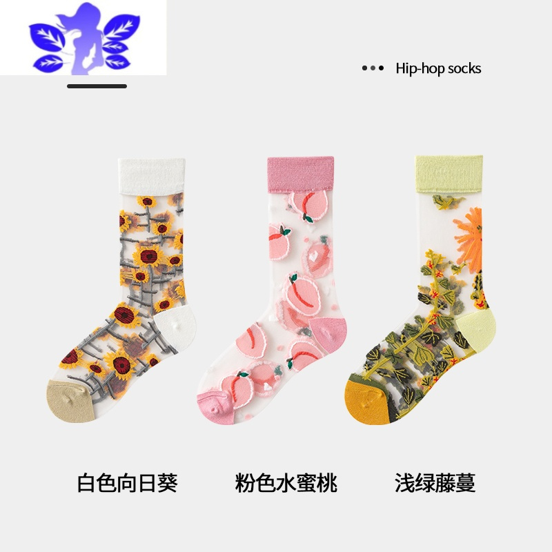 Ideamini玻璃丝水晶袜子女夏季超薄款中筒袜底透气卡丝超仙长筒丝袜袜子