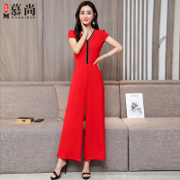 女士夏款新品韩版雪纺连体裤女高腰休闲连衣裤时尚九分阔腿裤套装