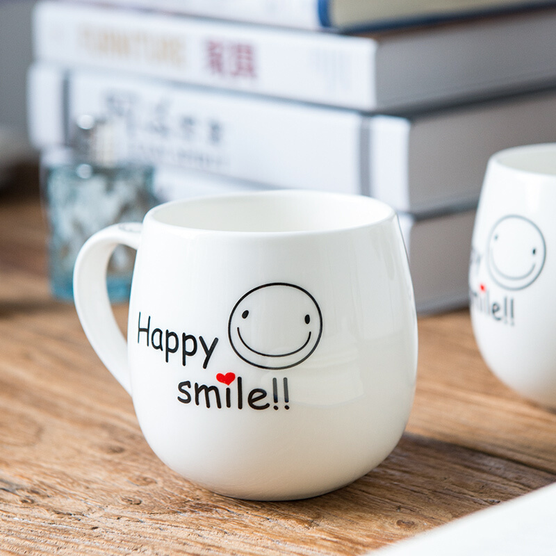 瓷魂创意卡通时尚陶瓷马克杯情侣杯子咖啡杯水杯好心情笑脸杯2只装