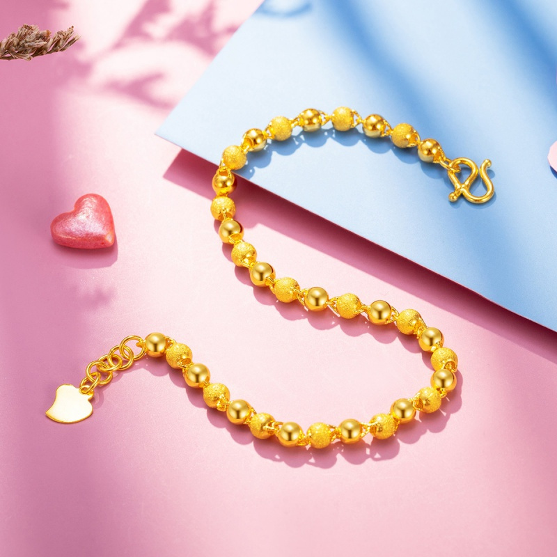 【2020新款】老庙黄金手链足金999一光一沙经典手链女