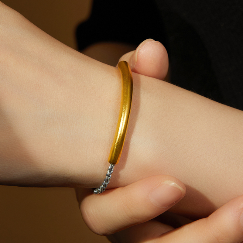 中国工艺古法传承足金黄金半绳半镯手链编织手绳送女友送妈妈礼物约