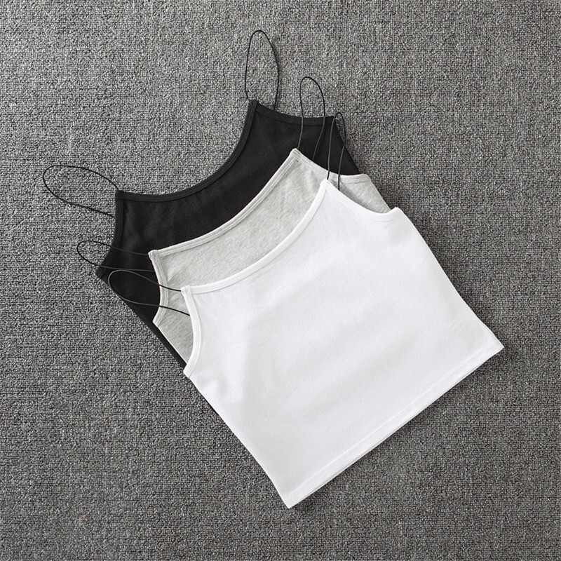 韩版内搭小带背心女短款夏纯棉百搭白色紧身时尚打底衫学生上衣白色s