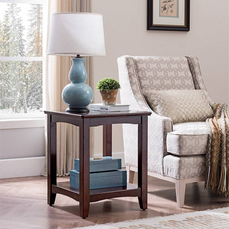 美式边几角几实木小茶几现代简约咖啡桌正方形白蜡木沙发边柜角柜