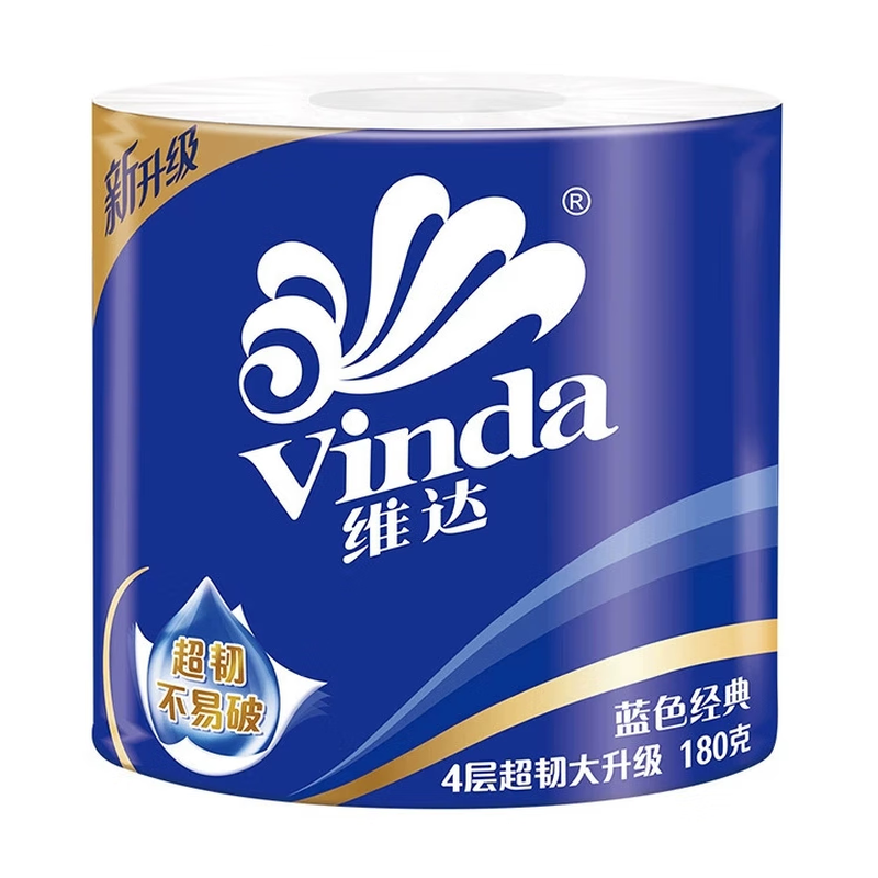 维达 vinda 蓝色经典卷筒卫生纸 V4028 四层 180g/卷 10卷/提 6提/箱 (计价单位:提)高清大图