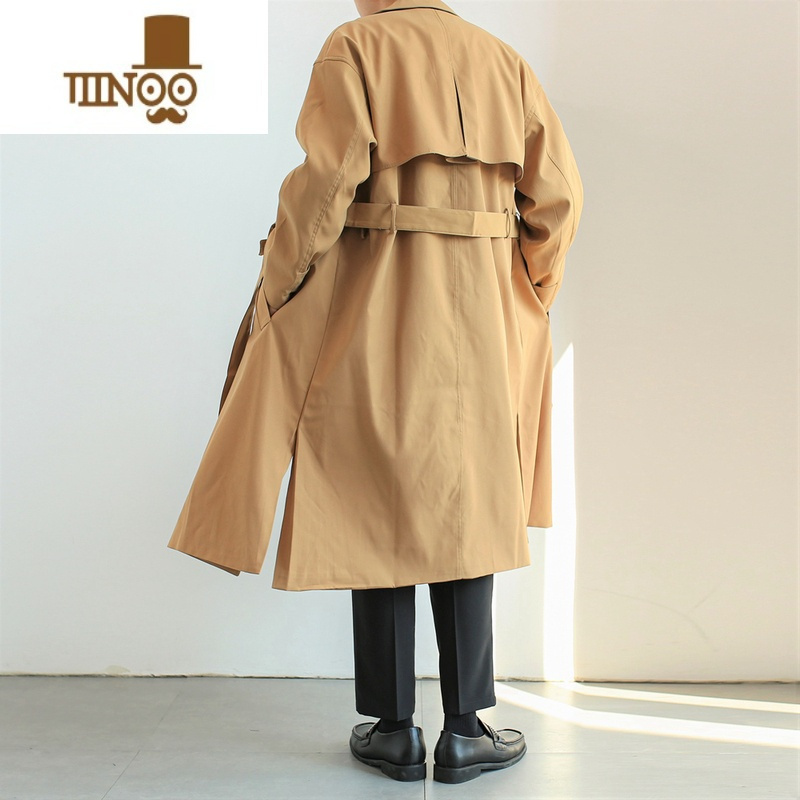 yanxumogn春季复古腰带宽松英伦风中长款风衣男韩版潮流过膝情侣大衣