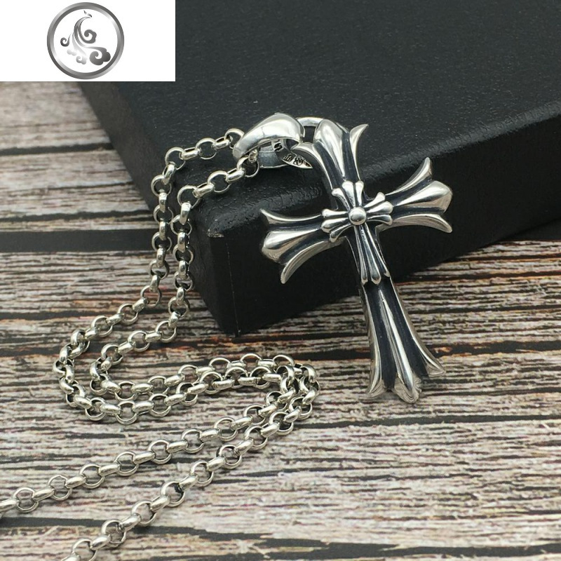 。复古个性潮牌ch剋罗心双层项链s925纯银吊坠长款毛衣链男_372 长度55厘米(一套)重约26克