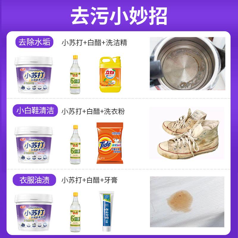 小苏打粉清洁去油污洗衣刷鞋厨房除垢去黄渍白齿多用途万能清洁剂图片
