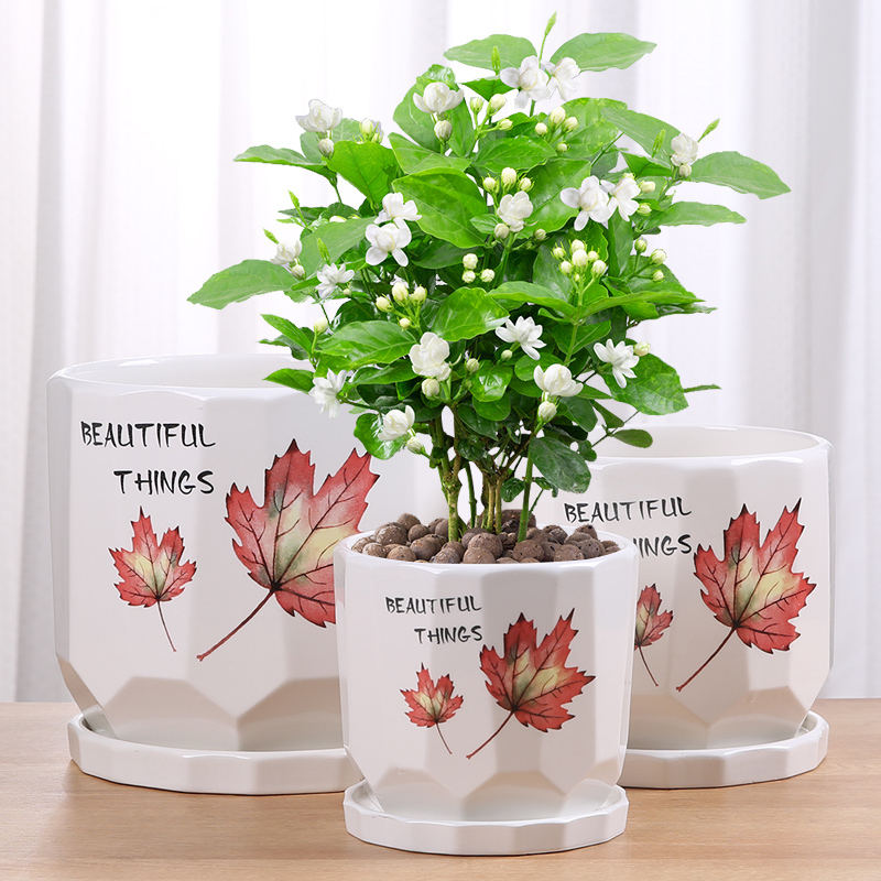 裕轩堂 花盆容器陶瓷特价清仓大号特大号带托盘创意白色绿萝北欧简约风格
