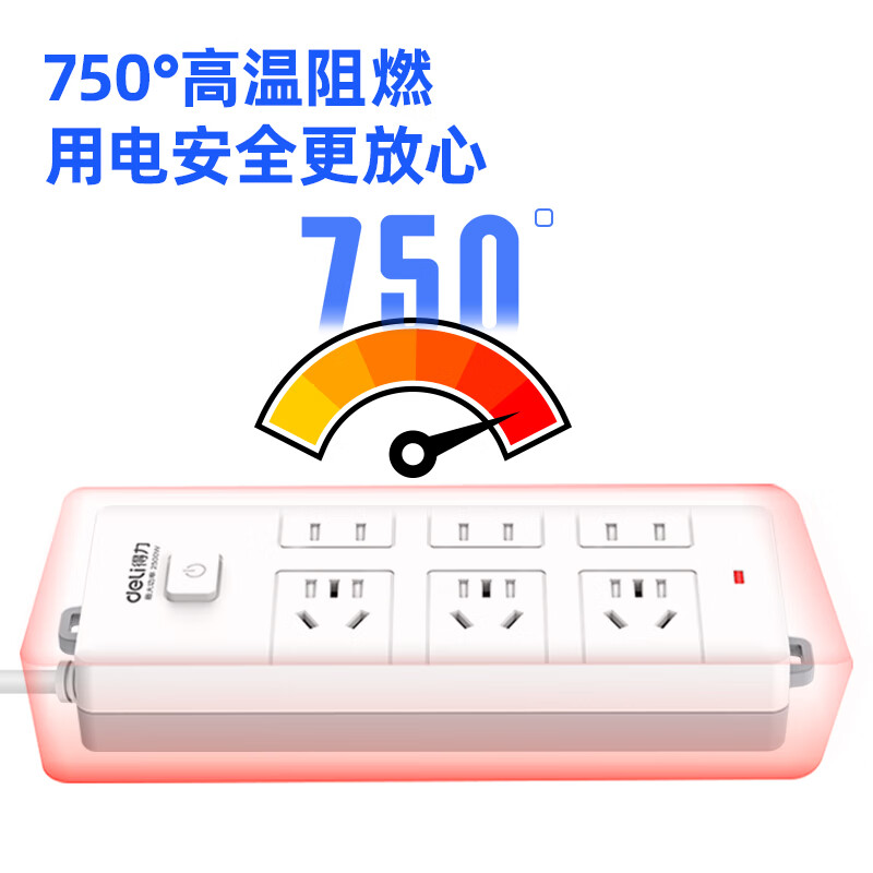 得力 181691.8 延长线插座_3+3组_1.8米_PE袋装白 个高清大图