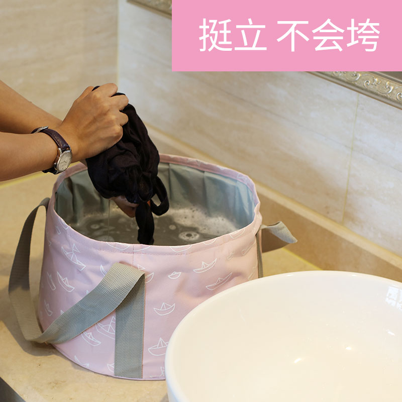 美帮汇便携式小号旅行可折叠水盆 泡脚水桶大号洗衣袋洗脸盆 泡脚袋高清大图