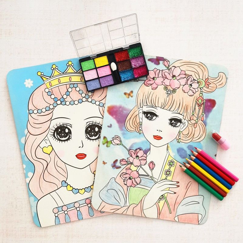 儿童彩妆画水彩画公主化妆涂色女孩玩具幼儿园填色本手工diy制作