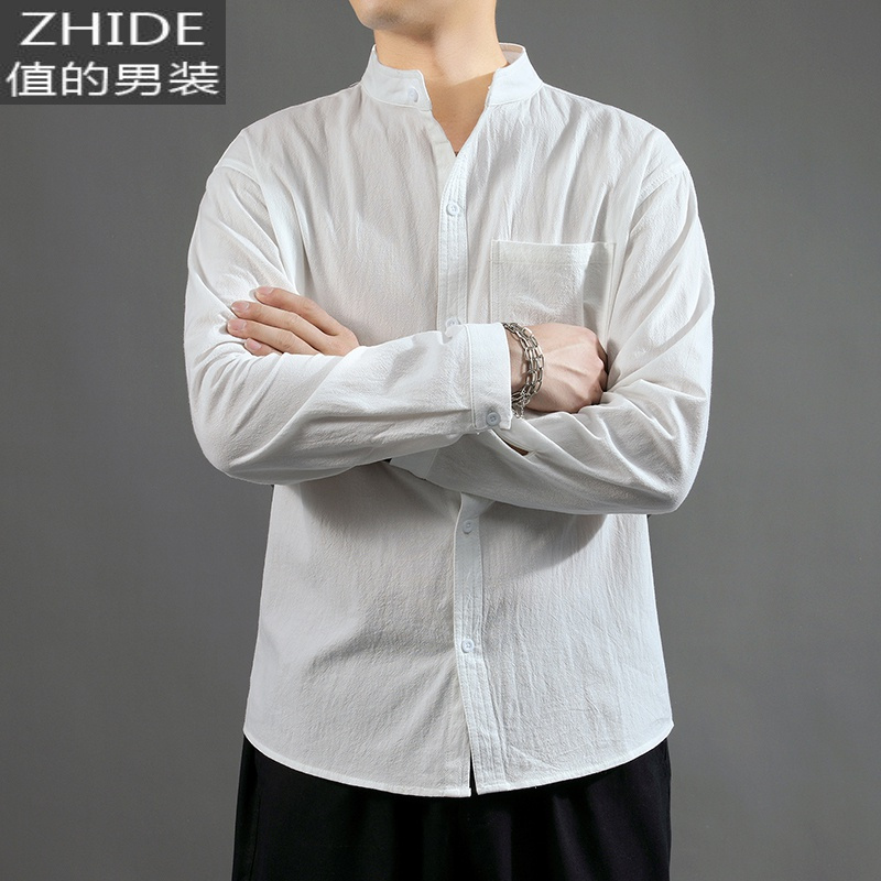 suntek亚麻衬衫男短袖衬衣宽松大码男装中国风棉麻长袖男士休闲外套