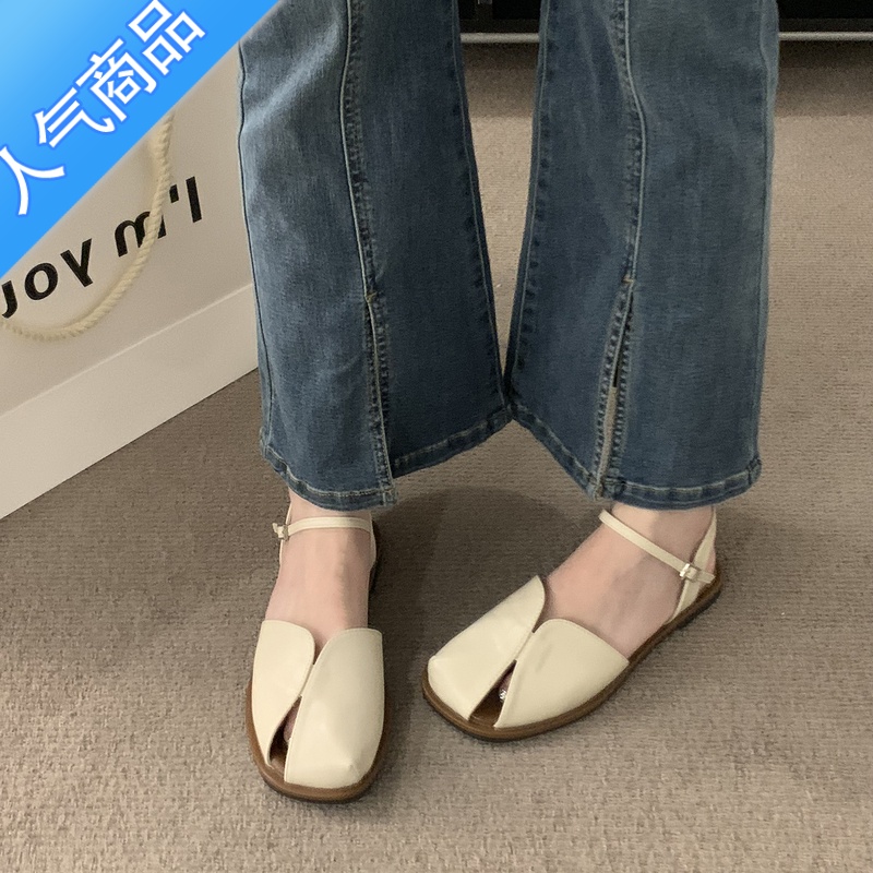 SUNTEK包头凉鞋女2023年新款夏季韩版森系复古仙女风休闲软平底罗马鞋子高清大图