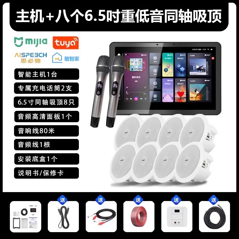 先科(SAST)智能AI家庭吸顶音响套装家用客厅无线蓝牙吊顶 智能K歌主机+8个6.5英寸重低音同轴吸顶音响