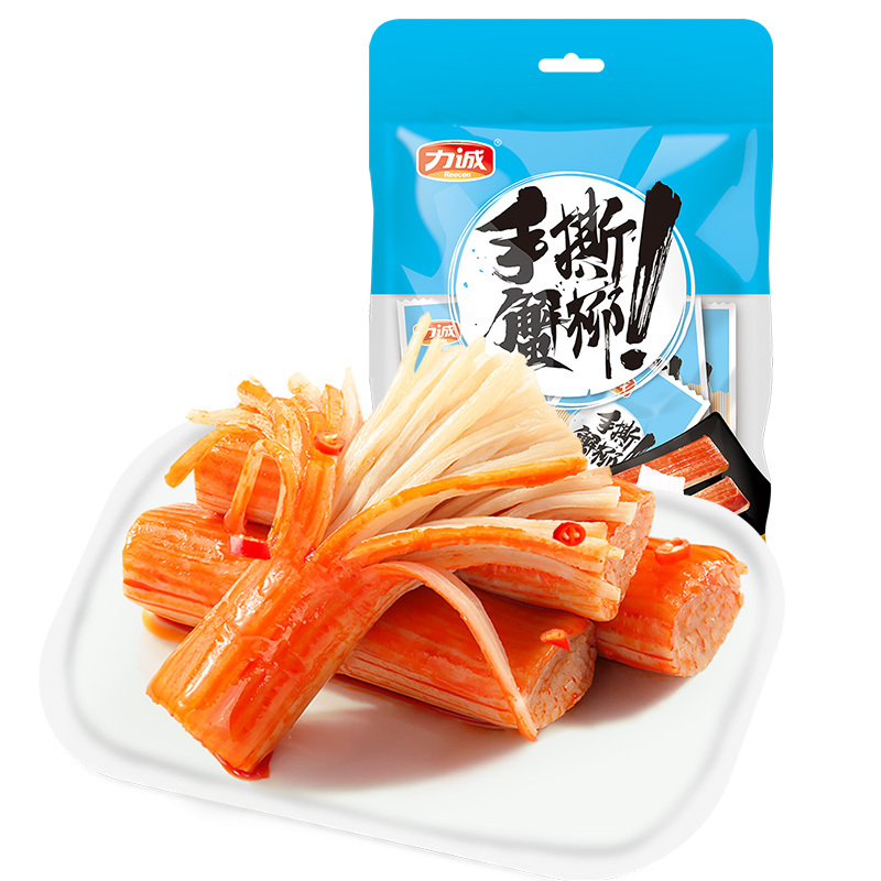 力诚手撕蟹柳蟹肉棒102g原味袋装海味即食休闲零食蟹味棒火锅料网红小吃