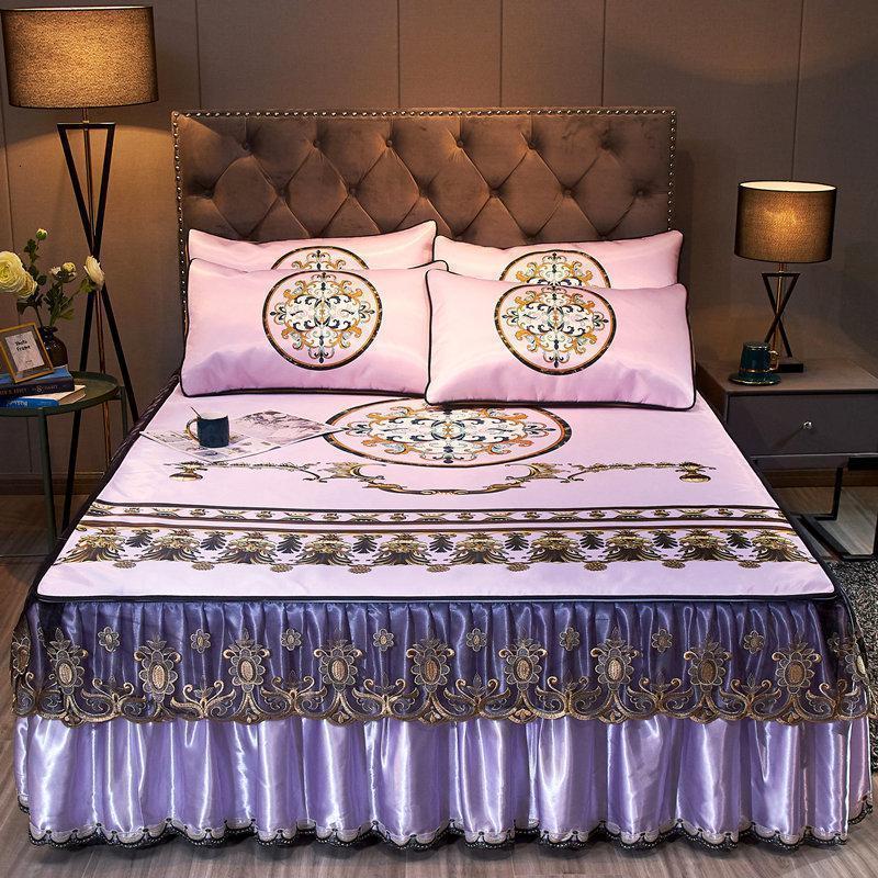 家柏饰(CORATED)凉席冰丝席可折叠机洗水洗床罩床裙式夏季1.8m床空调软席子三件套