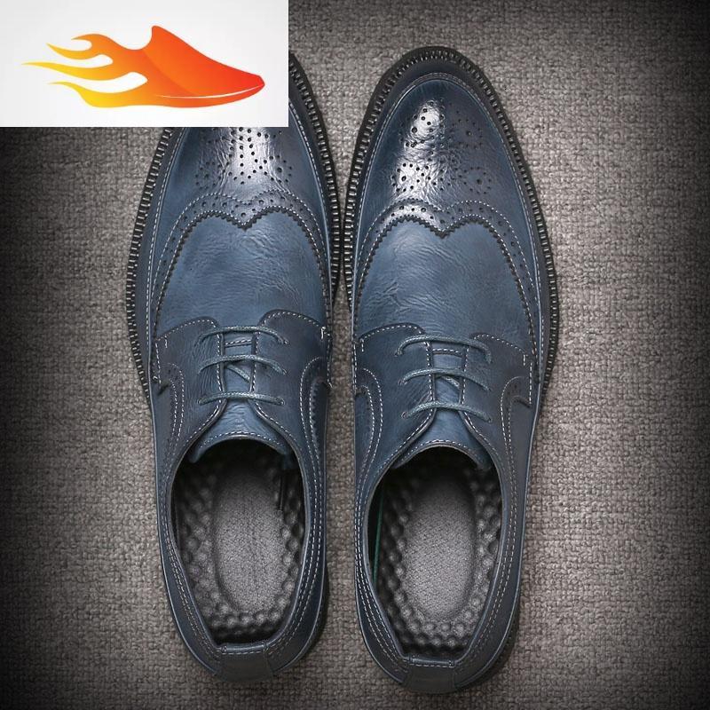 fishbasket冬季男鞋子英伦花皮鞋男潮流百搭男士休闲鞋韩版加绒布洛克