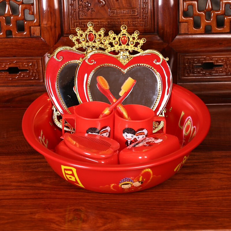 结婚中式女方陪嫁喜盆套餐婚庆婚礼新娘出嫁嫁妆毛巾洗漱用品套装