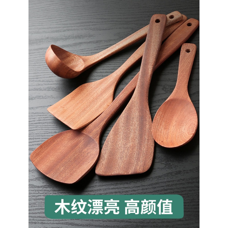 乌檀木锅铲长柄家用厨房木质套装不粘锅专用可高温炒菜铲子大汤勺 敬平 [大号]锅铲高清大图