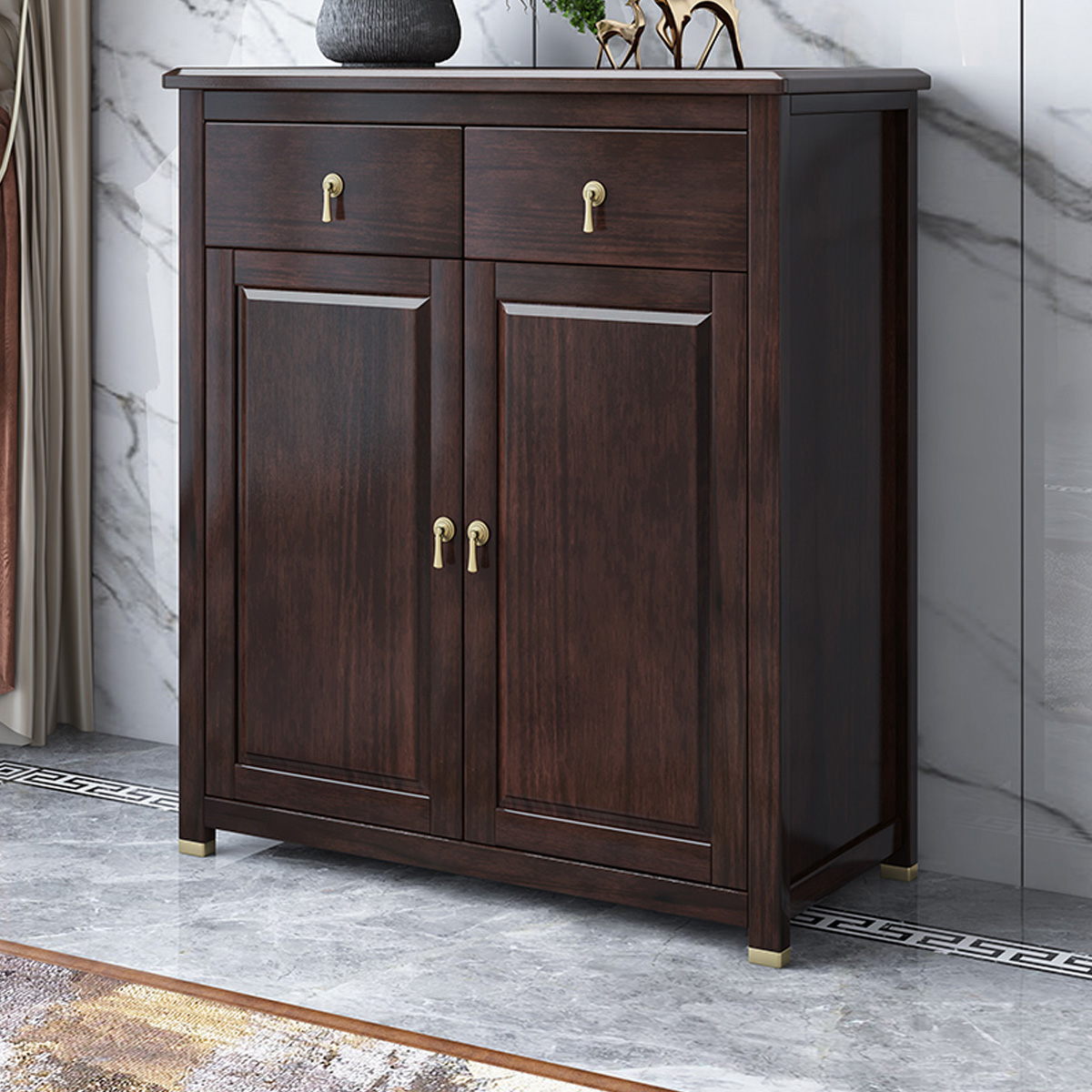 采百木(caibaimu)新中式实木乌金木鞋柜家用门口玄关柜客厅收纳储物柜
