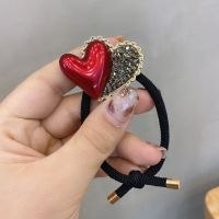 皮筋女学生韩版ins水钻珍珠扎发头绳可爱少女时尚丸子头发绳皮套 爱心闪钻头绳[酒红色]