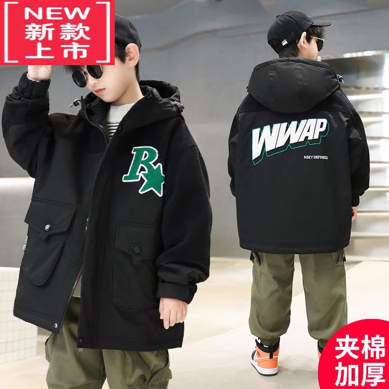 可莉允男童冬装夹棉加厚风衣外套2022新款中大童儿童棉服帅气炸街秋冬季图片
