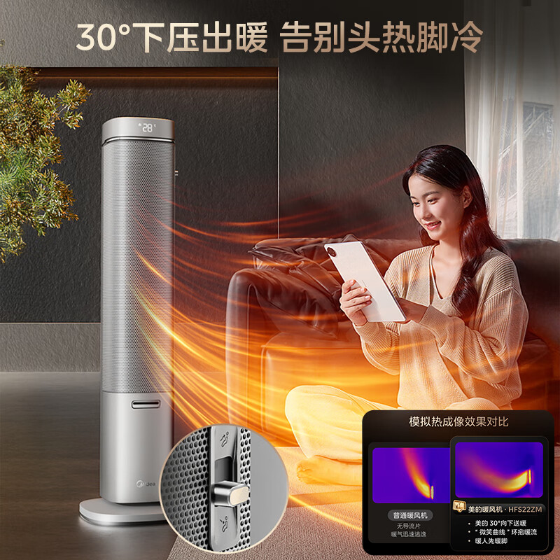 美的(Midea)[空间舒适]石墨烯暖风机/家用速热取暖器/全屋升温客卧两用电暖器/小太阳电暖气水润加湿HFS22ZM高清大图