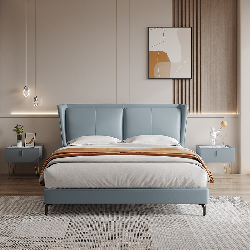 芝华仕现代简约真皮床互不打扰双人床头软包轻奢极简主卧床c206
