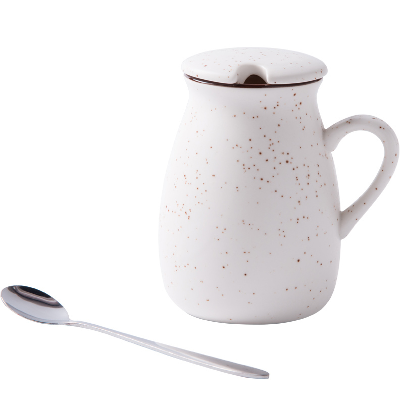 亿嘉IJARL 简约复古牛奶杯情侣马克杯咖啡杯带盖带勺早餐杯办公杯水杯子 满天星
