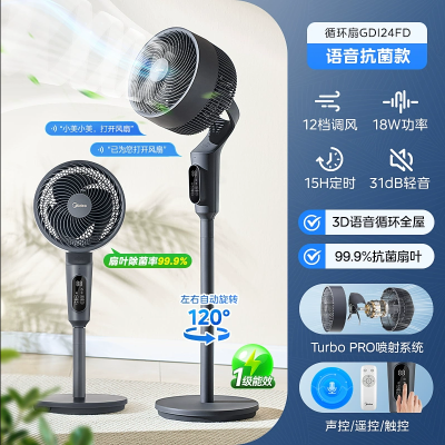 美的(Midea)电风扇落地扇空气循环扇涡轮换气扇家用摇头电扇宿舍桌面两用小台扇柔风轻音低