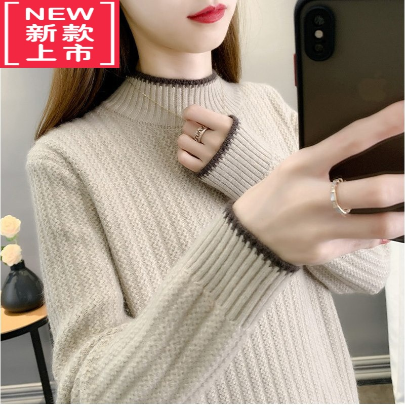 可莉允12女大童加厚毛衣女秋冬2022新款初中学生15女孩半高领针织打底衫