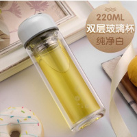 富光玻璃杯双层水杯带盖便携防漏杯子男女时尚茶杯G1702-220 白色 220ml