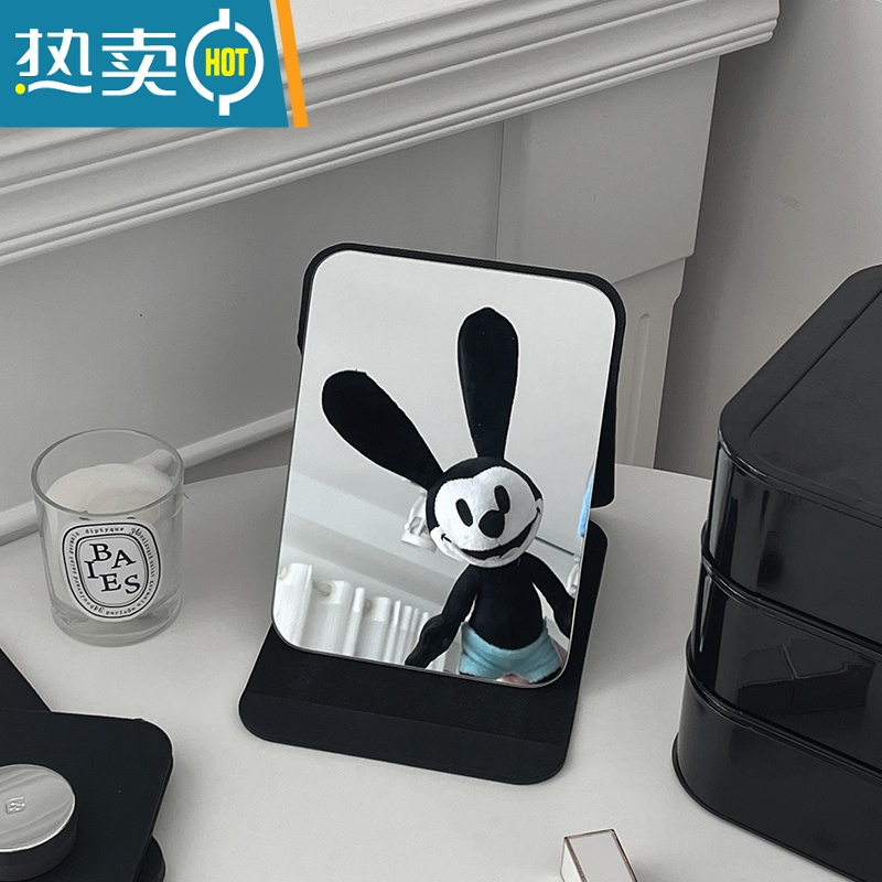 敬平ins风折叠小镜子化妆镜学生宿舍简约梳妆镜台式桌面可立家用便携 敲大号黑色化妆镜7904834便携式用镜高清大图