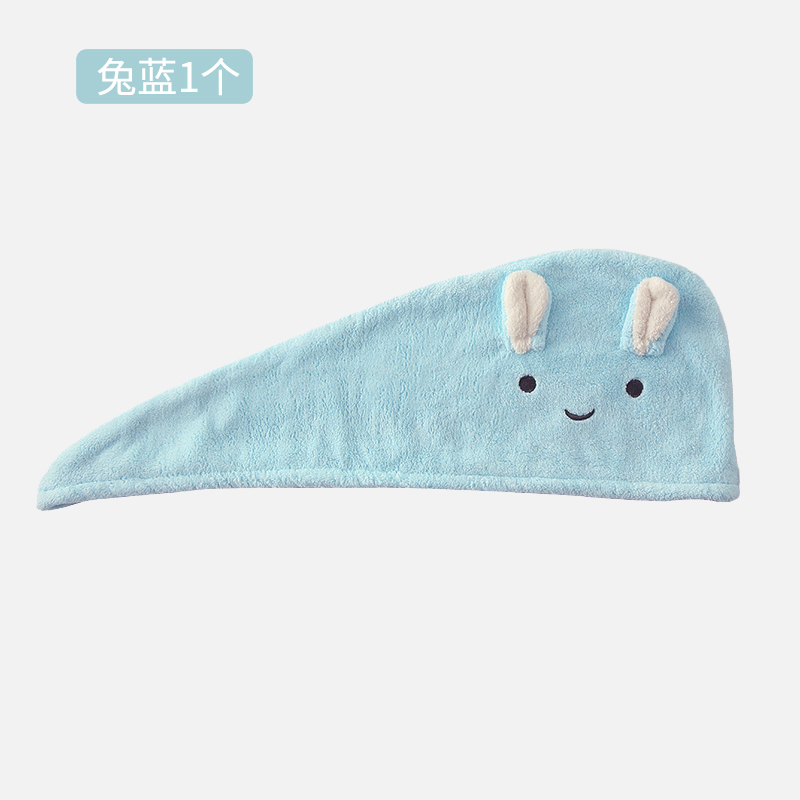 干发帽女吸水速干毛巾擦头发包头巾可爱韩国洗头帽子加厚 三维工匠 兔耳朵-蓝色[1个装]高清大图