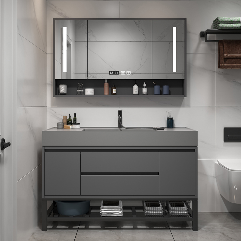 邦云浴室柜组合 岩板一体盆 卫生间洗脸盆面盆浴室镜卫浴洗手盆面盆洗漱台洗手台浴柜洗手池挂墙式智能镜柜