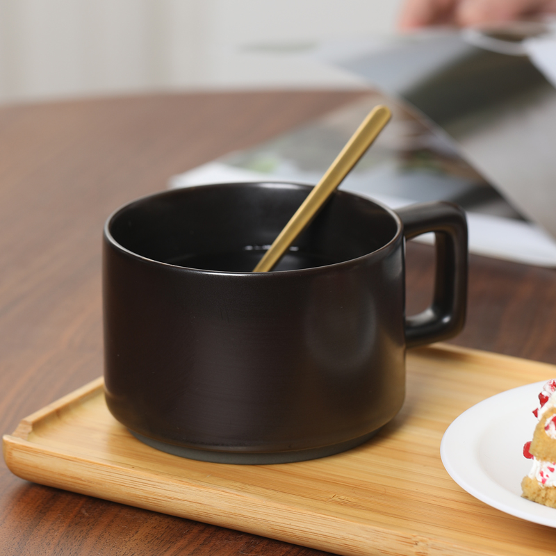 苏氏陶瓷(SUSHI CERAMICS) 咖啡杯陶瓷杯西式红茶杯早餐杯牛奶杯哑光黑色2个装高清大图