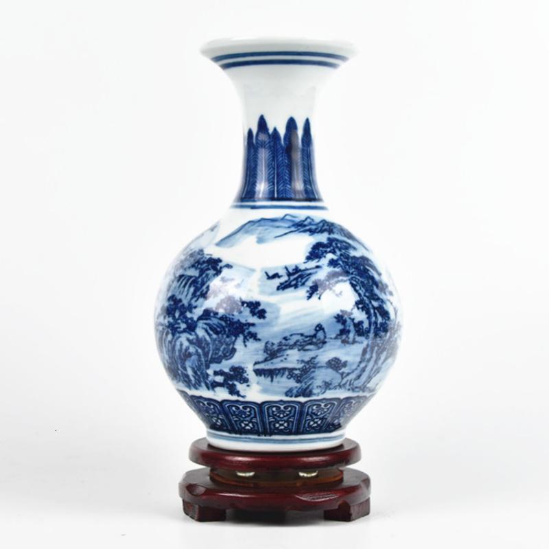 景德镇仿古青花山水陶瓷器花瓶 现代客厅博古架装饰品工艺品摆件收纳袋 三维工匠 赏瓶（不含底座）_518