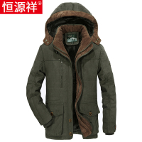 恒源祥棉衣男士秋冬季加绒加厚户外工装棉服中长款中老年棉袄外套 4XL体重160-175斤 军绿