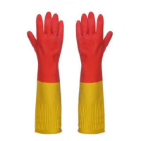 天然乳胶双色手套加长加厚橡胶家务防水超长耐油防污手套 红黄