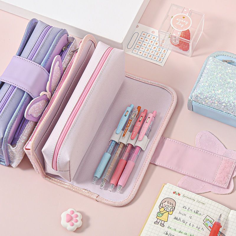 大容量笔袋女生笔袋女少女心韩版文具盒小学生儿童可爱蝴蝶文具袋 紫色蝴蝶款 1个笔盒