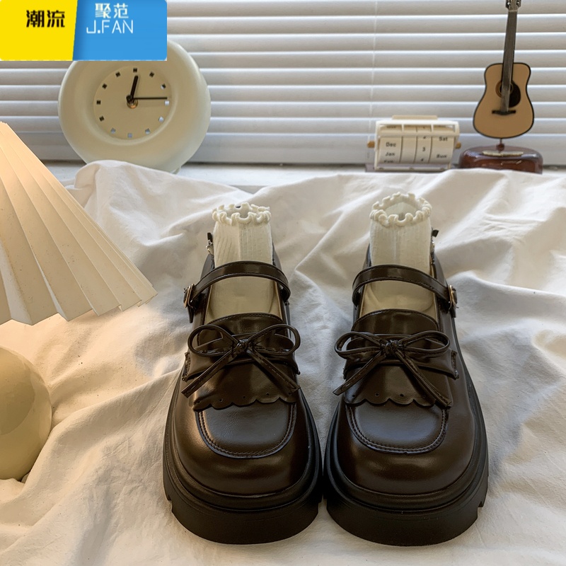 聚范棕色复古英伦风厚底小皮鞋女2024秋季新款日系jk配裙子玛丽珍单鞋高清大图
