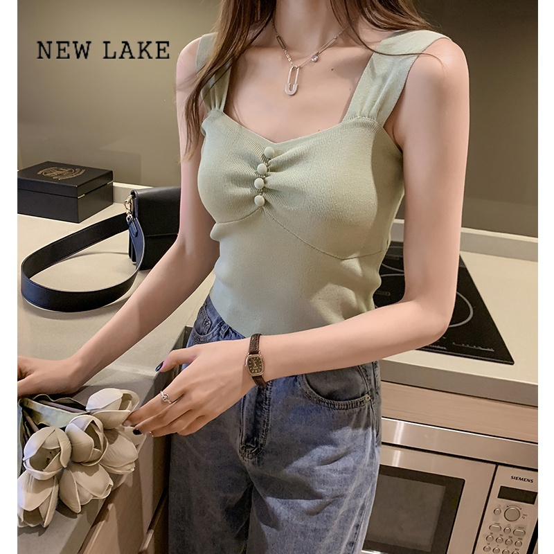 new lake白色吊带背心女内搭夏季冰丝针织衫打底衫泫雅美背上衣外穿潮