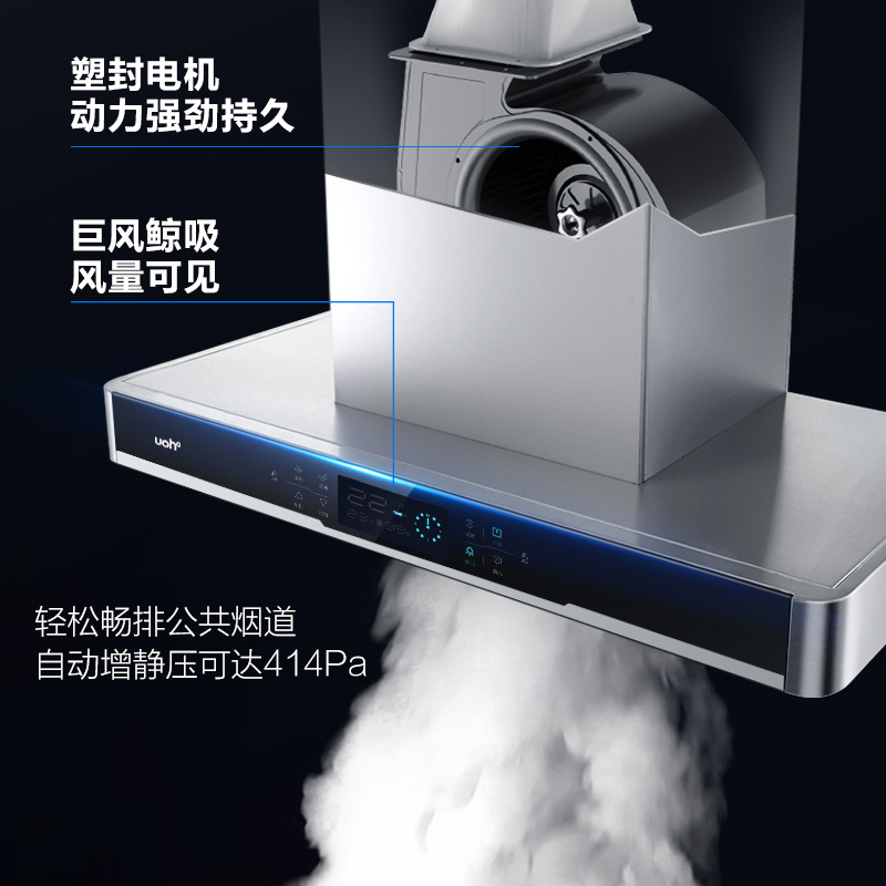 优好(Uoho)HT102B顶吸式抽油烟机欧式家用大吸力吸烟机厨房欧式顶吸T型挂壁式油烟机特价自动清洗智能体感开关油烟机高清大图