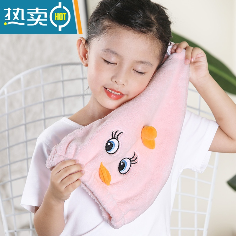 敬平干发帽女可爱韩国儿童吸水速干加厚卡通浴帽干发巾女童包头巾 萌鸭帽[海蓝色]加厚 (1条装)高清大图