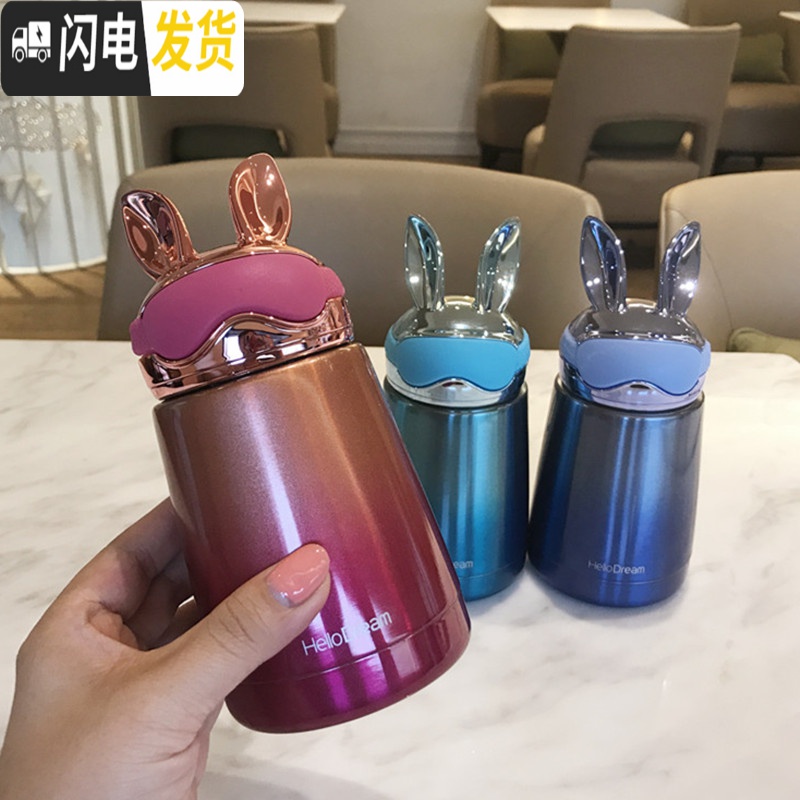 三维工匠保温杯女可爱便携迷你小巧网红水杯学生ins超萌创意潮流个性杯子 猫王幻彩保温杯300古铜金高清大图